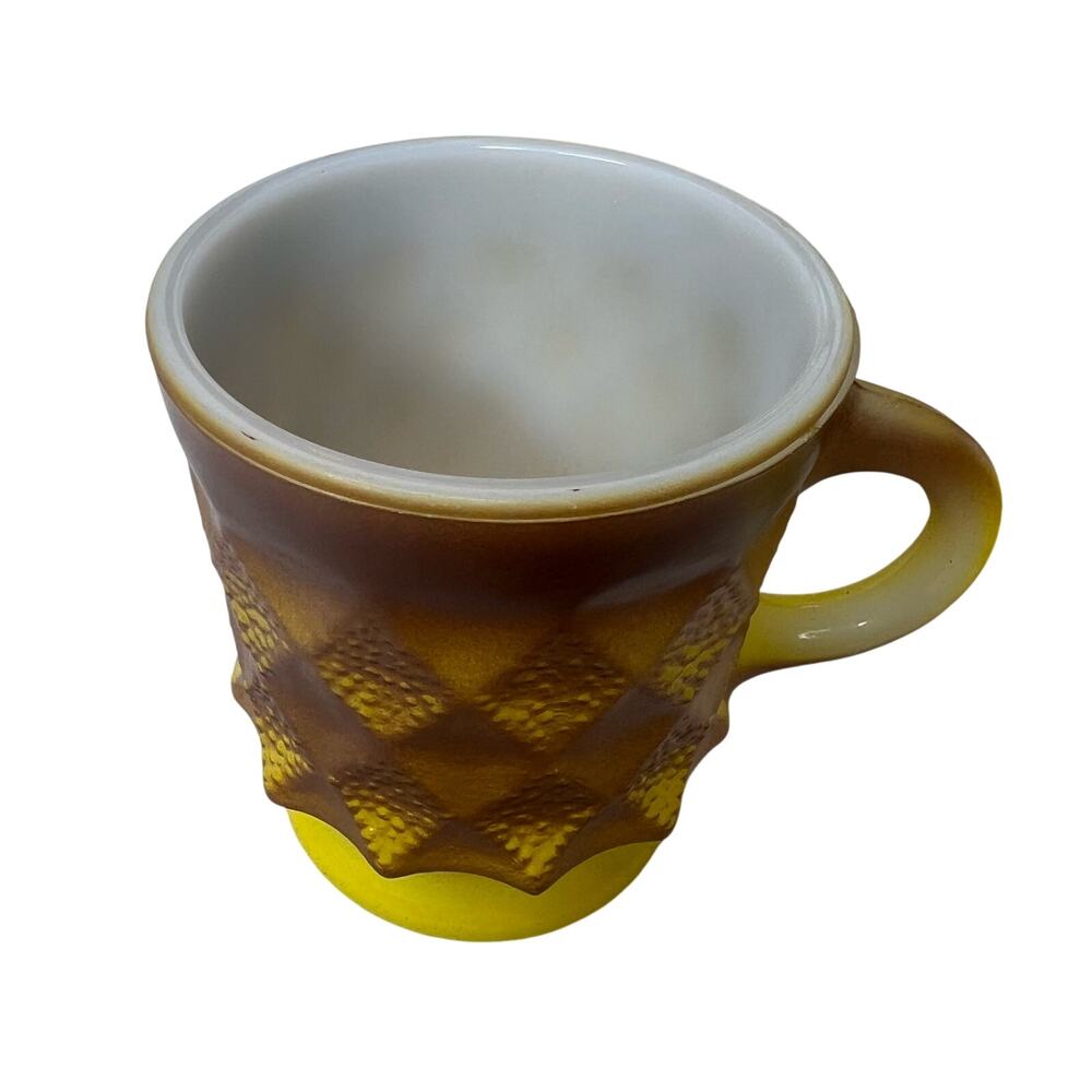 Vintage 70s Fire King Anchor Hocking Set 4 Yellow Brown Ombre Cups Mugs Coffee - Picture 7 of 11